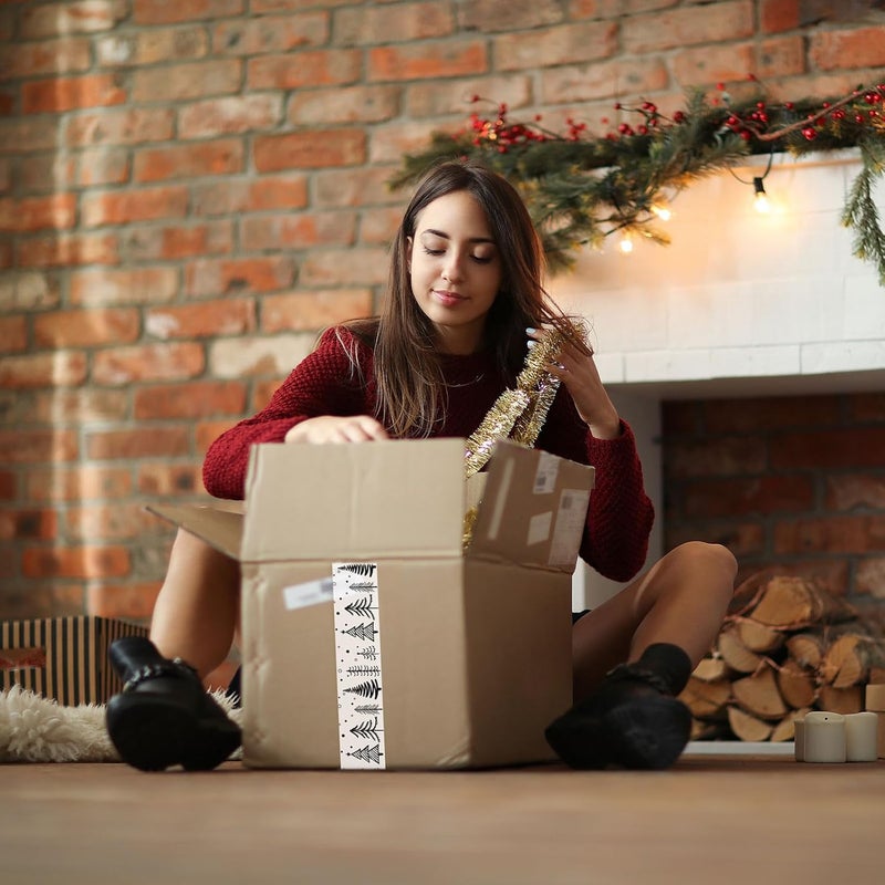 Whaline Christmas Packing Tapes Xmas Tree Printed Tape Waterproof Packing Shipping Tape Decorative White Gift Wrapping Tape for Small Business Gifts DIY Crafts Box Cartons Decor,1.89 in x 109yd - Image 4